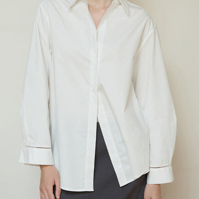 Olivenorma Button-Down-Langarm-Baumwoll-Oversize-Kragenoberteil Damenhemd - image 6