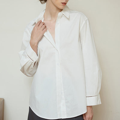 Olivenorma Button-Down-Langarm-Baumwoll-Oversize-Kragenoberteil Damenhemd - image 7
