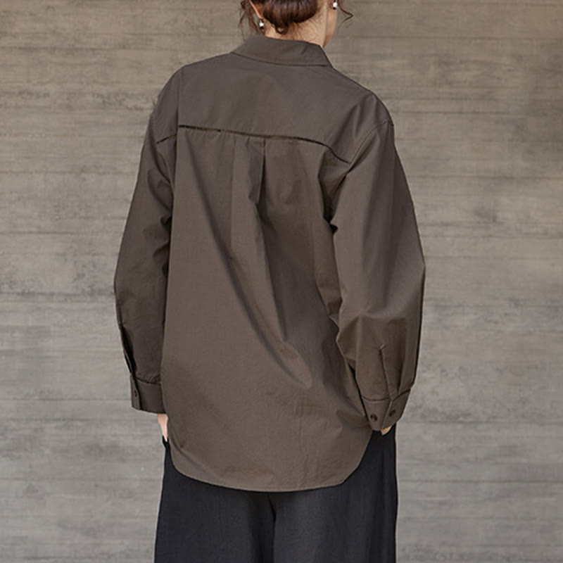 Olivenorma Button-Down-Langarm-Baumwoll-Oversize-Kragenoberteil Damenhemd - image 4