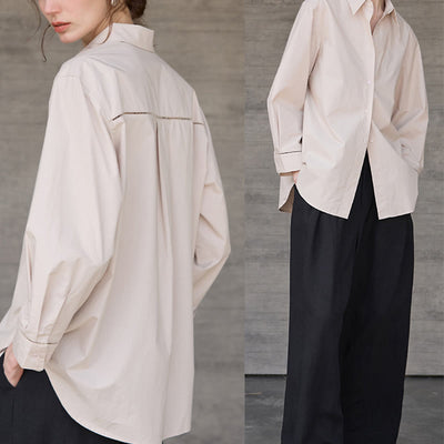 Olivenorma Button-Down-Langarm-Baumwoll-Oversize-Kragenoberteil Damenhemd - image 13
