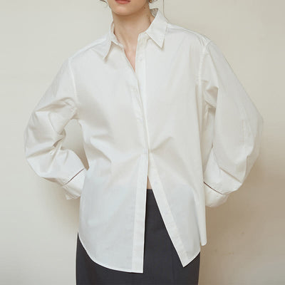 Olivenorma Button-Down-Langarm-Baumwoll-Oversize-Kragenoberteil Damenhemd - Weiß - L - image 5