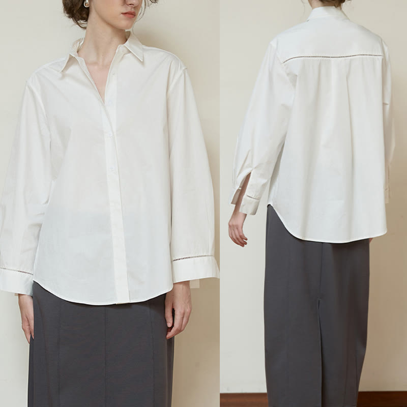 Olivenorma Button-Down-Langarm-Baumwoll-Oversize-Kragenoberteil Damenhemd - image 9