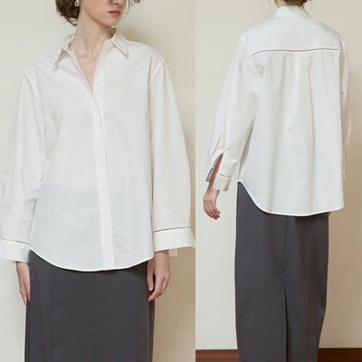 Olivenorma Button-Down-Langarm-Baumwoll-Oversize-Kragenoberteil Damenhemd - image 9