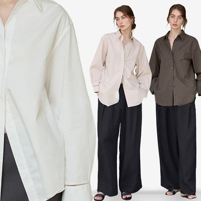 Olivenorma Button-Down-Langarm-Baumwoll-Oversize-Kragenoberteil Damenhemd - image 19