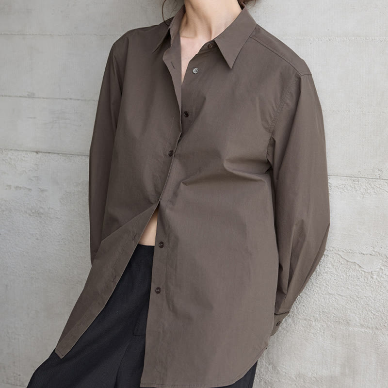 Olivenorma Button-Down-Langarm-Baumwoll-Oversize-Kragenoberteil Damenhemd - image 2