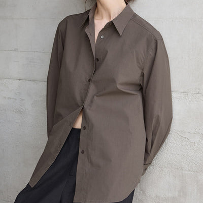 Olivenorma Button-Down-Langarm-Baumwoll-Oversize-Kragenoberteil Damenhemd - image 2