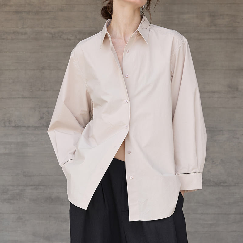 Olivenorma Button-Down-Langarm-Baumwoll-Oversize-Kragenoberteil Damenhemd - Hellrosa - L - image 10