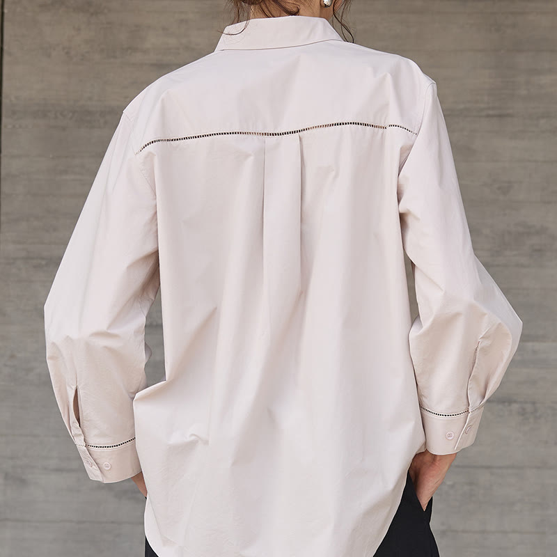 Olivenorma Button-Down-Langarm-Baumwoll-Oversize-Kragenoberteil Damenhemd - image 12