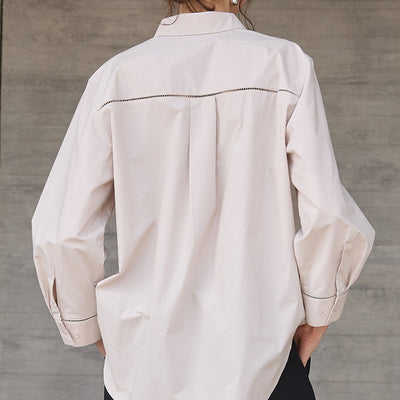 Olivenorma Button-Down-Langarm-Baumwoll-Oversize-Kragenoberteil Damenhemd - image 12