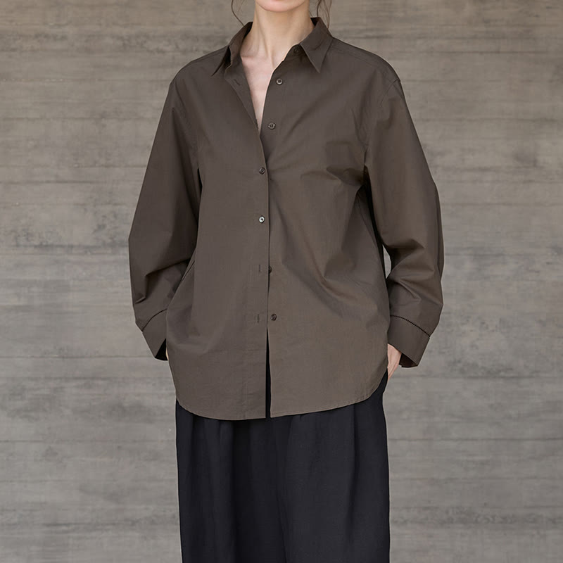 Olivenorma Button-Down-Langarm-Baumwoll-Oversize-Kragenoberteil Damenhemd - image 3