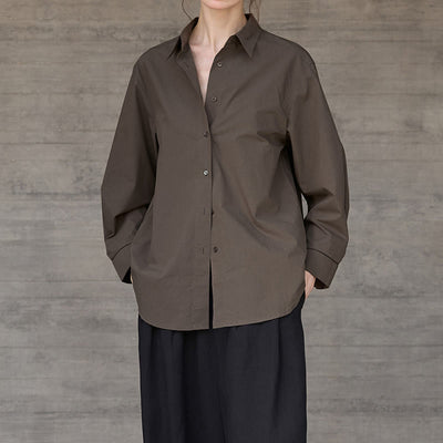 Olivenorma Button-Down-Langarm-Baumwoll-Oversize-Kragenoberteil Damenhemd - image 3