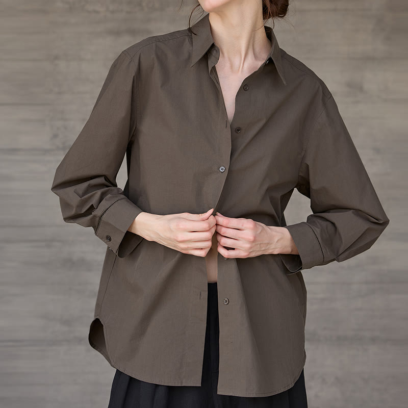 Olivenorma Button-Down-Langarm-Baumwoll-Oversize-Kragenoberteil Damenhemd - image 1