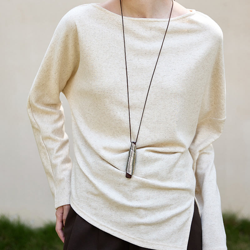 Olivenorma Designed Langarm Baumwoll-Leinen-Blusen Regular Fit Tops Sweatshirt - image 2