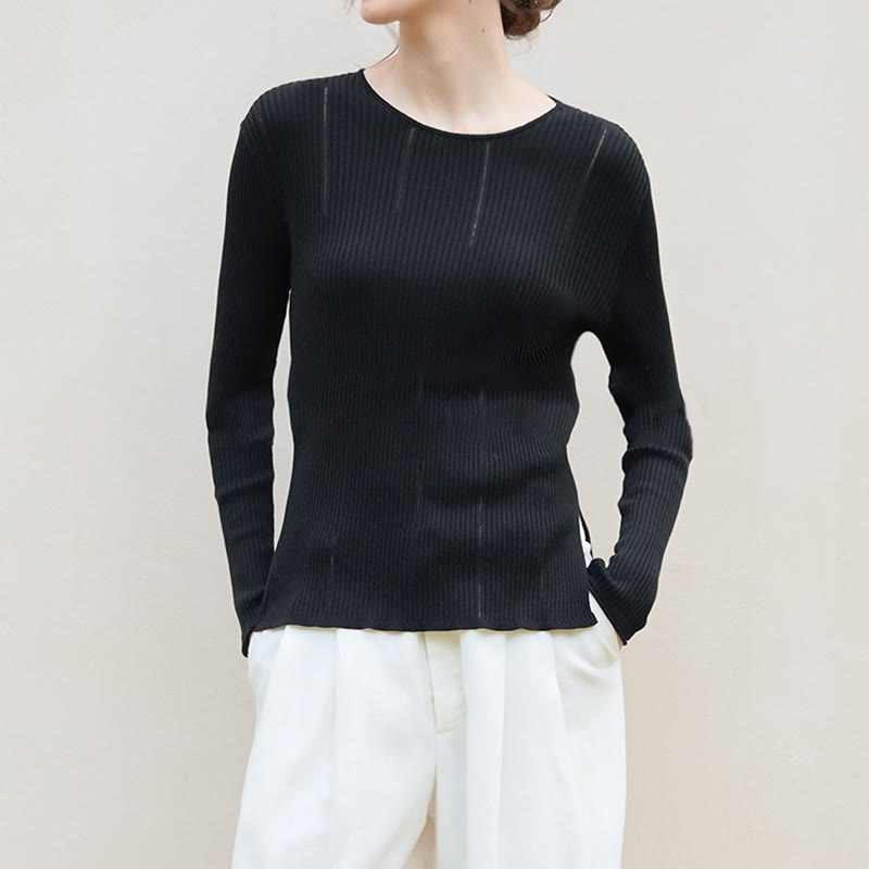 Olivenorma Langarm Blusen Shirt Rippstrick Schlitze Top Frauen Sweatshirt - image 3