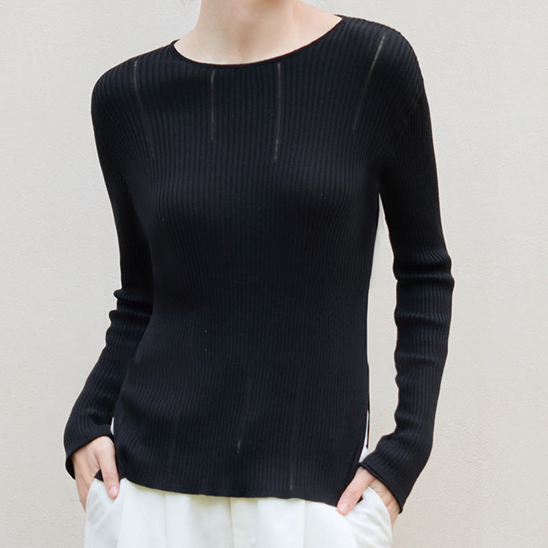 Olivenorma Langarm Blusen Shirt Rippstrick Schlitze Top Frauen Sweatshirt - image 1