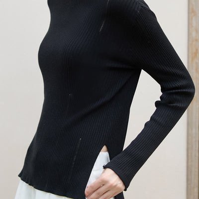 Olivenorma Langarm Blusen Shirt Rippstrick Schlitze Top Frauen Sweatshirt - image 4