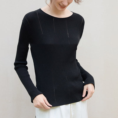 Olivenorma Langarm Blusen Shirt Rippstrick Schlitze Top Frauen Sweatshirt - image 2
