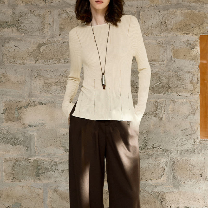 Olivenorma Langarm Blusen Shirt Rippstrick Schlitze Top Frauen Sweatshirt - image 10