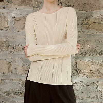 Olivenorma Langarm Blusen Shirt Rippstrick Schlitze Top Frauen Sweatshirt - image 8