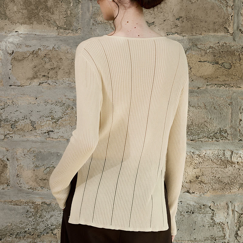 Olivenorma Langarm Blusen Shirt Rippstrick Schlitze Top Frauen Sweatshirt - image 6