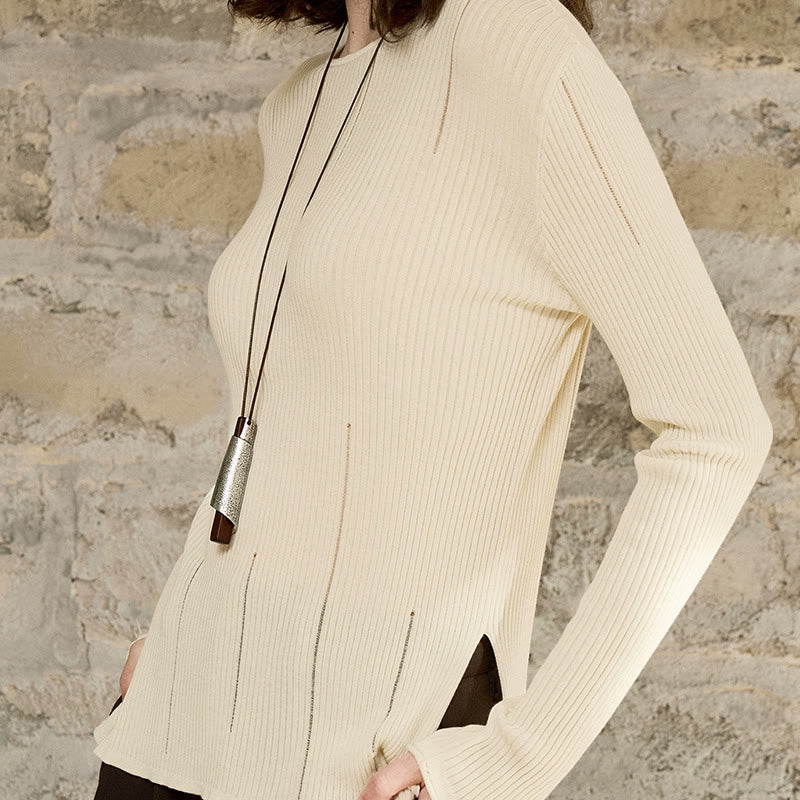 Olivenorma Langarm Blusen Shirt Rippstrick Schlitze Top Frauen Sweatshirt - image 7