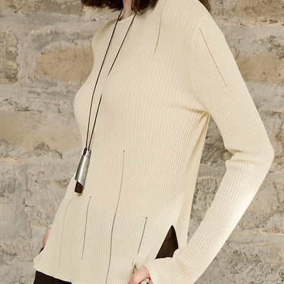 Olivenorma Langarm Blusen Shirt Rippstrick Schlitze Top Frauen Sweatshirt - image 7