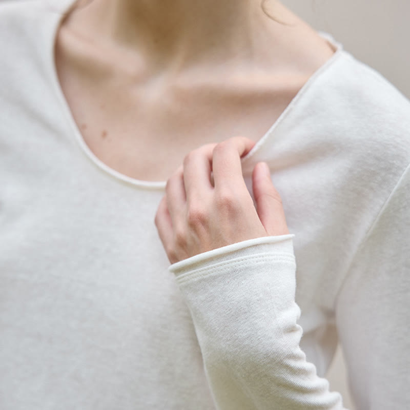 Olivenorma Einfarbiges Langarm-Oberteil mit U-förmigem Kragen und gerolltem Kragen für Damen - image 7