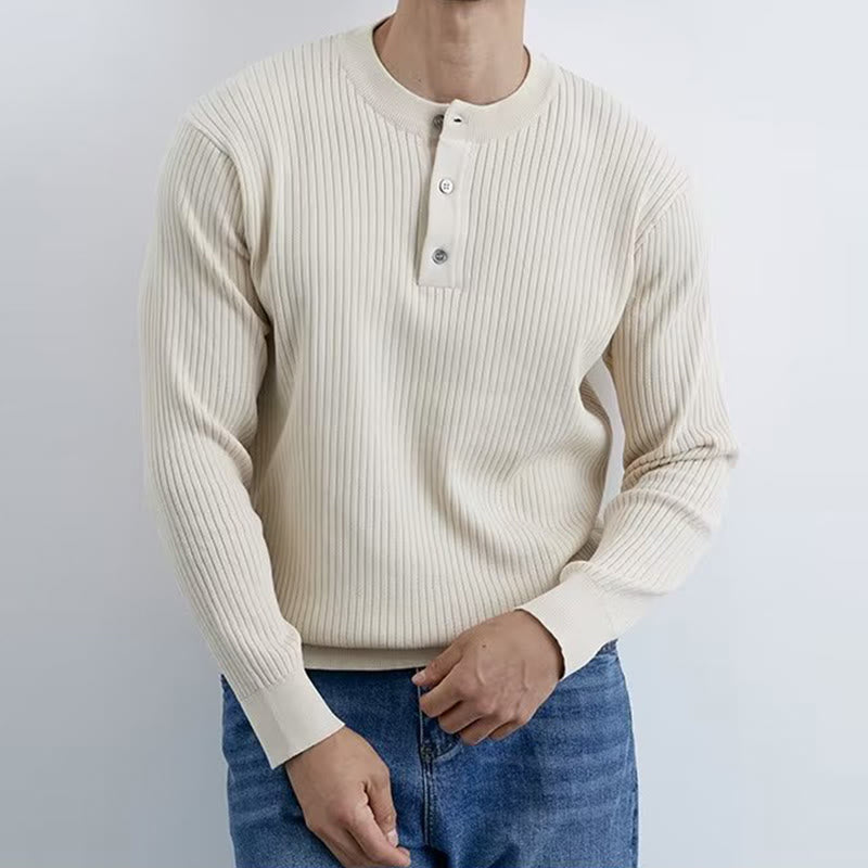 Olivenorma Herren Langarm Business Tops Rippstrick Sweatshirt - Beige - 3XL - image 11