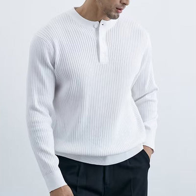 Olivenorma Herren Langarm Business Tops Rippstrick Sweatshirt - Weiß - 3XL - image 7