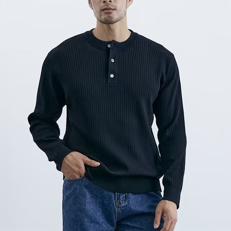 Olivenorma Herren Langarm Business Tops Rippstrick Sweatshirt - Schwarz - 3XL - image 2