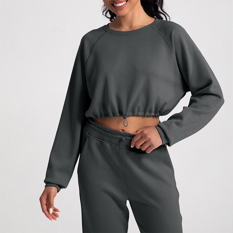 Olivenorma Weiches Langarm-Sweatshirt mit Rundhalsausschnitt für Yoga, Workout und Freizeit - Grau - XL - image 14