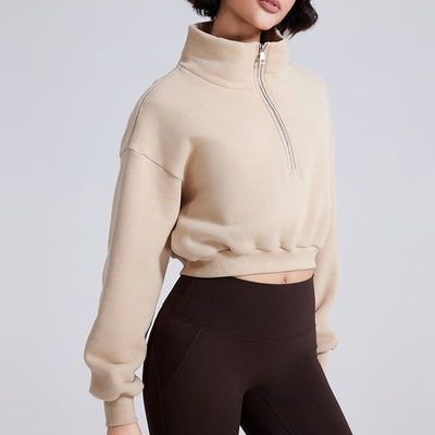 Olivenorma Yoga-Oberteile mit Hüftreißverschluss, übergroßes, kurzes Fleece-Pullover-Sweatshirt - image 2