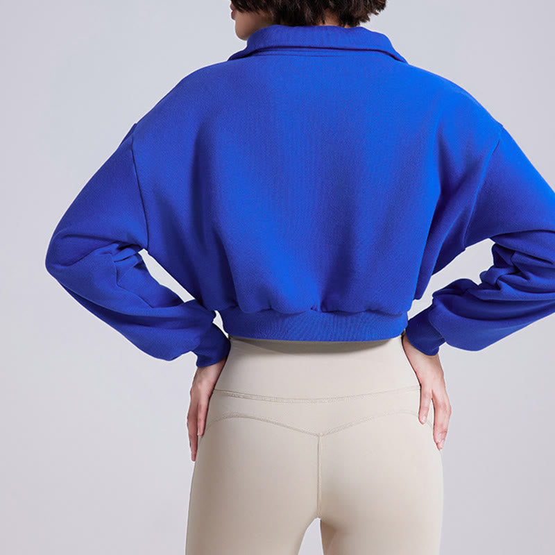 Olivenorma Yoga-Oberteile mit Hüftreißverschluss, übergroßes, kurzes Fleece-Pullover-Sweatshirt - image 7
