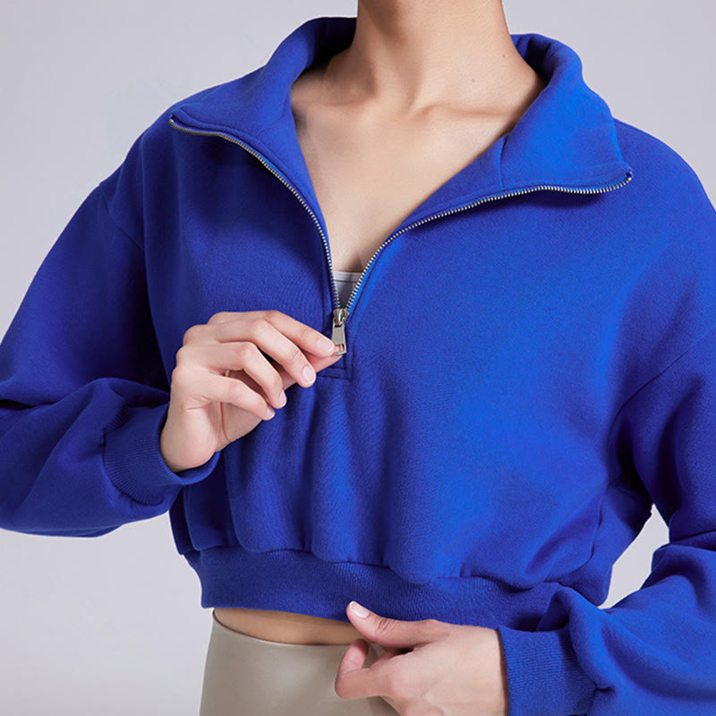 Olivenorma Yoga-Oberteile mit Hüftreißverschluss, übergroßes, kurzes Fleece-Pullover-Sweatshirt - image 8