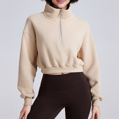 Olivenorma Yoga-Oberteile mit Hüftreißverschluss, übergroßes, kurzes Fleece-Pullover-Sweatshirt - image 1