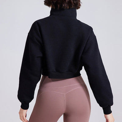 Olivenorma Yoga-Oberteile mit Hüftreißverschluss, übergroßes, kurzes Fleece-Pullover-Sweatshirt - image 11