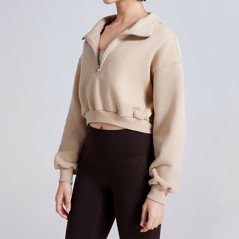 Olivenorma Yoga-Oberteile mit Hüftreißverschluss, übergroßes, kurzes Fleece-Pullover-Sweatshirt - image 3