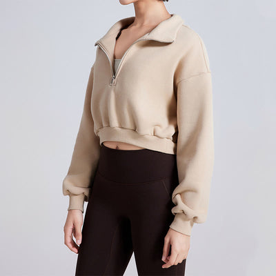 Olivenorma Yoga-Oberteile mit Hüftreißverschluss, übergroßes, kurzes Fleece-Pullover-Sweatshirt - image 3