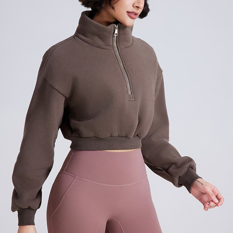 Olivenorma Yoga-Oberteile mit Hüftreißverschluss, übergroßes, kurzes Fleece-Pullover-Sweatshirt - image 14