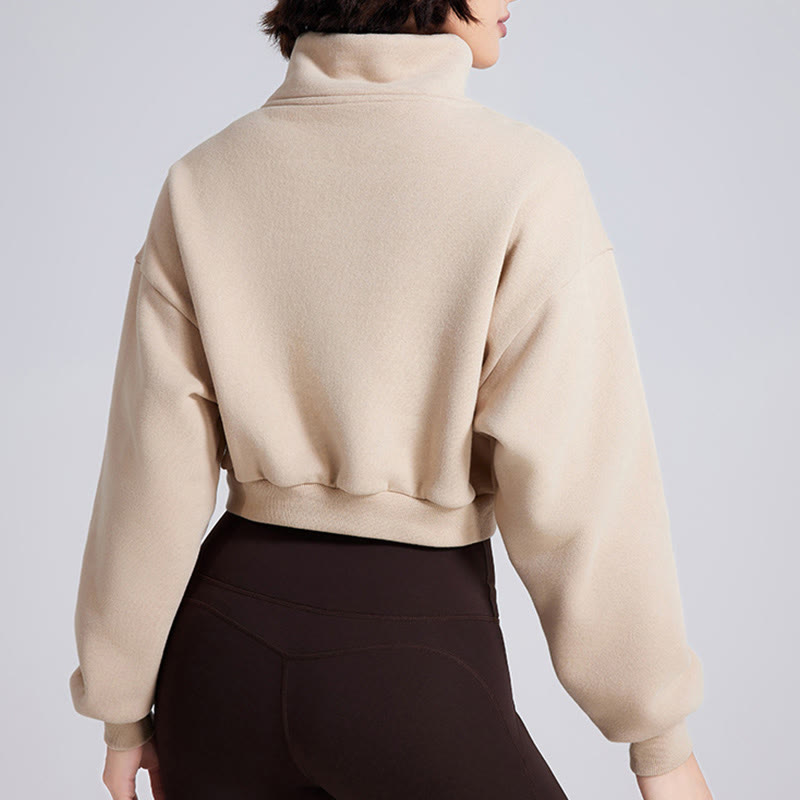 Olivenorma Yoga-Oberteile mit Hüftreißverschluss, übergroßes, kurzes Fleece-Pullover-Sweatshirt - image 4