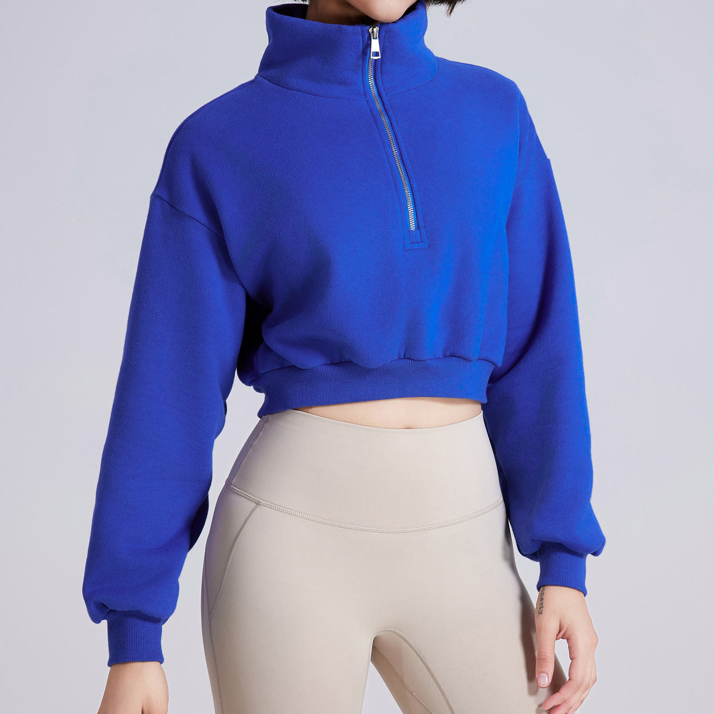 Olivenorma Yoga-Oberteile mit Hüftreißverschluss, übergroßes, kurzes Fleece-Pullover-Sweatshirt - image 6