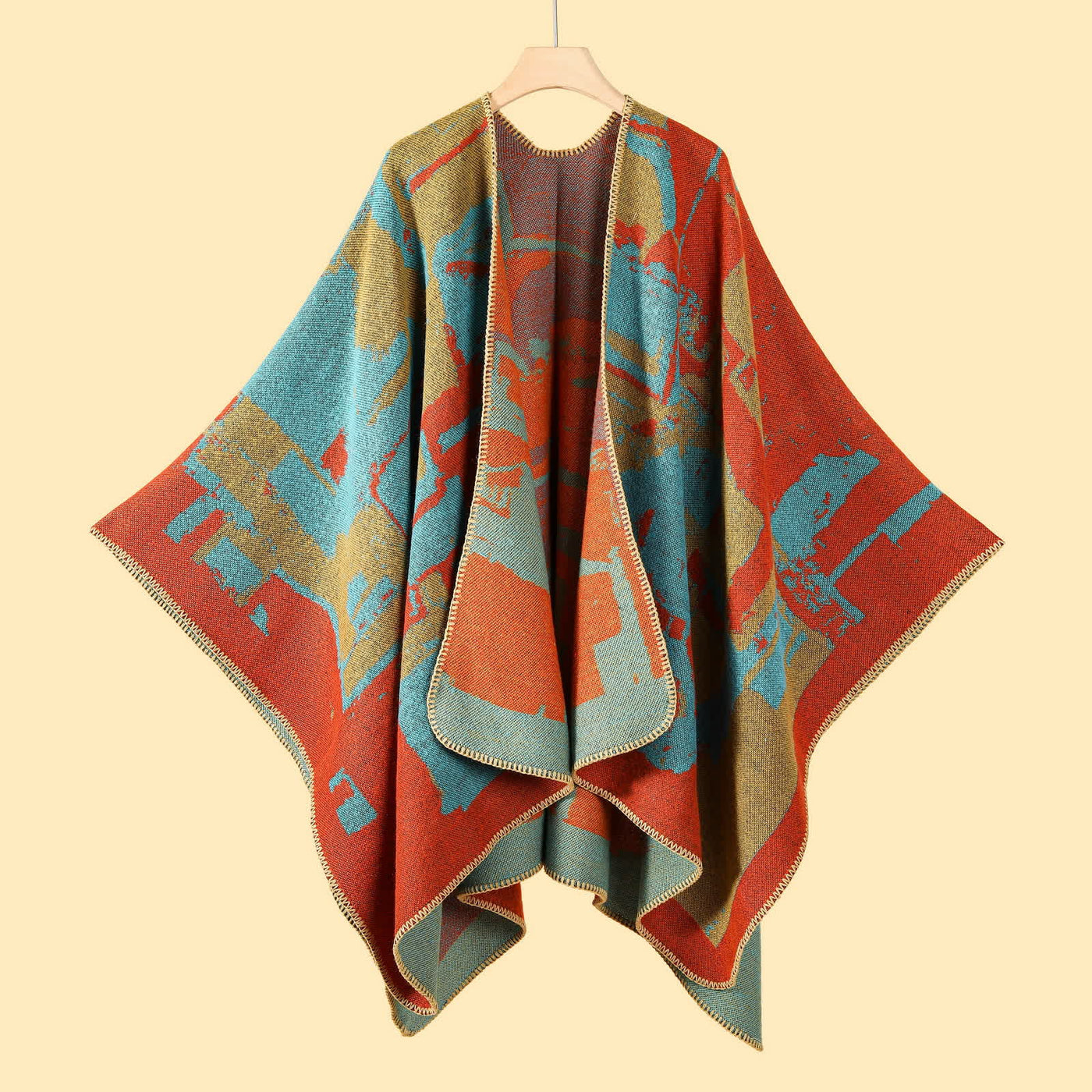 Olivenorma Boho Patchwork Schal-Cardigan mit offener Vorderseite - image 5