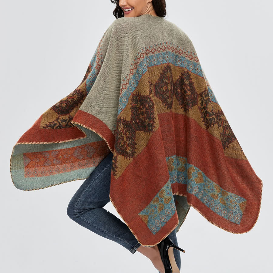 Olivenorma Boho Patchwork Schal-Cardigan mit offener Vorderseite - image 2