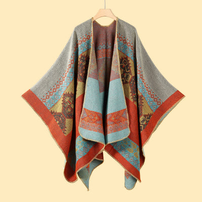 Olivenorma Boho Patchwork Schal-Cardigan mit offener Vorderseite - image 1