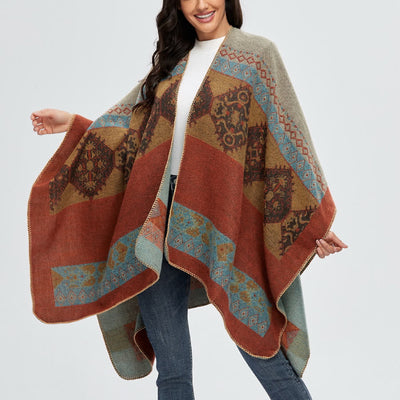 Olivenorma Boho Patchwork Schal-Cardigan mit offener Vorderseite - Ziegelrot - 135x155cm - image 0