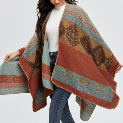 Olivenorma Boho Patchwork Schal-Cardigan mit offener Vorderseite - image 3