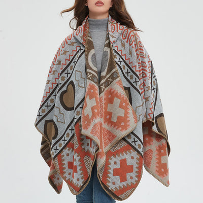 Olivenorma Boho Geometrischer Schal-Cardigan mit Kapuze - image 5