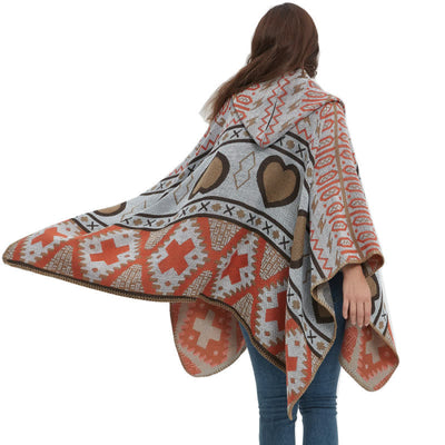 Olivenorma Boho Geometrischer Schal-Cardigan mit Kapuze - image 4
