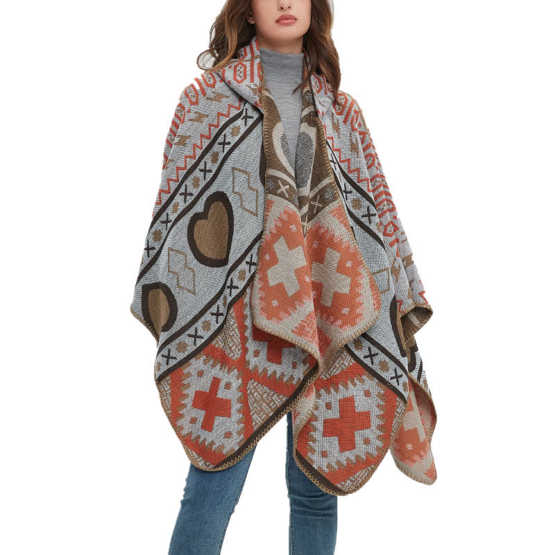 Olivenorma Boho Geometrischer Schal-Cardigan mit Kapuze - image 3
