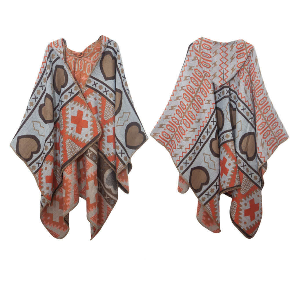 Olivenorma Boho Geometrischer Schal-Cardigan mit Kapuze - Grau - 150x130cm - image 1